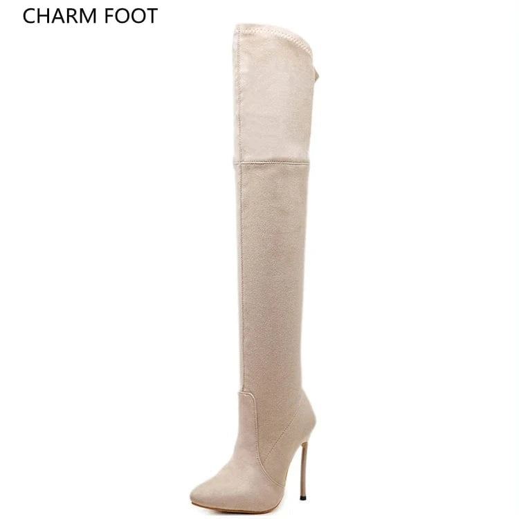 Winter new pointed toe sleeve high heeled boots, European and American women's shoes, knee high boots