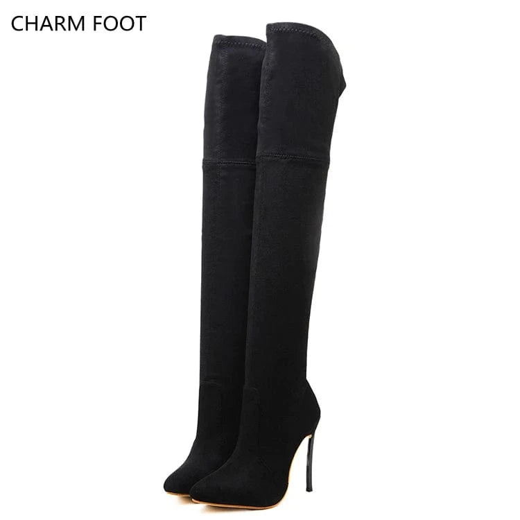 Winter new pointed toe sleeve high heeled boots, European and American women's shoes, knee high boots