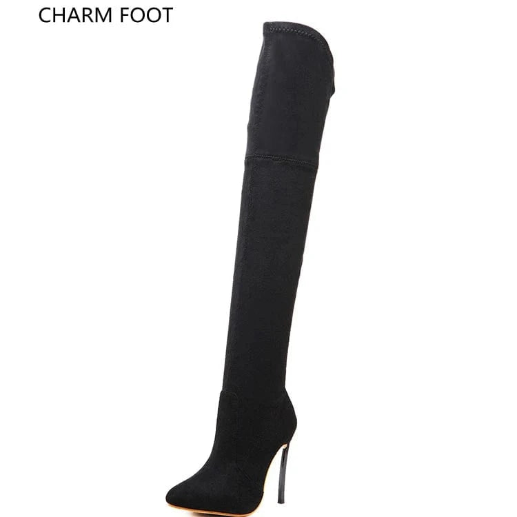 Winter new pointed toe sleeve high heeled boots, European and American women's shoes, knee high boots