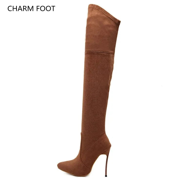 Winter new pointed toe sleeve high heeled boots, European and American women's shoes, knee high boots