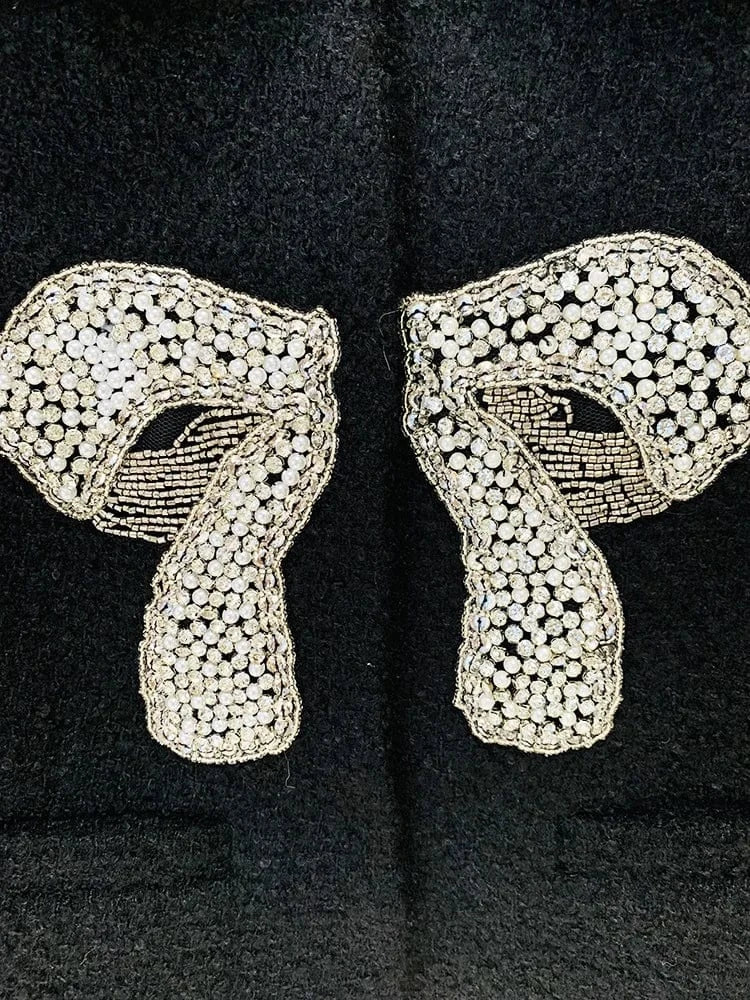 Winter Newest Lady Vintage Trendy Designed Outwear Fine Workmanship Beading Bow Short Jacket Women Coats