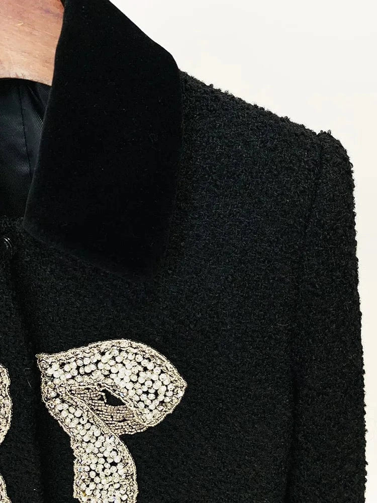 Winter Newest Lady Vintage Trendy Designed Outwear Fine Workmanship Beading Bow Short Jacket Women Coats