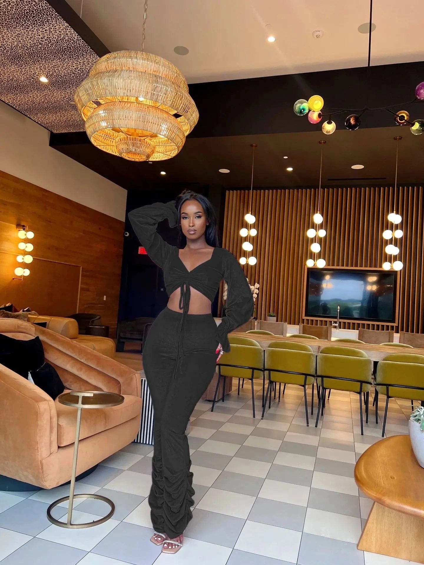 winter products 2024 women's sets Korean velvet pleated workout sets for women