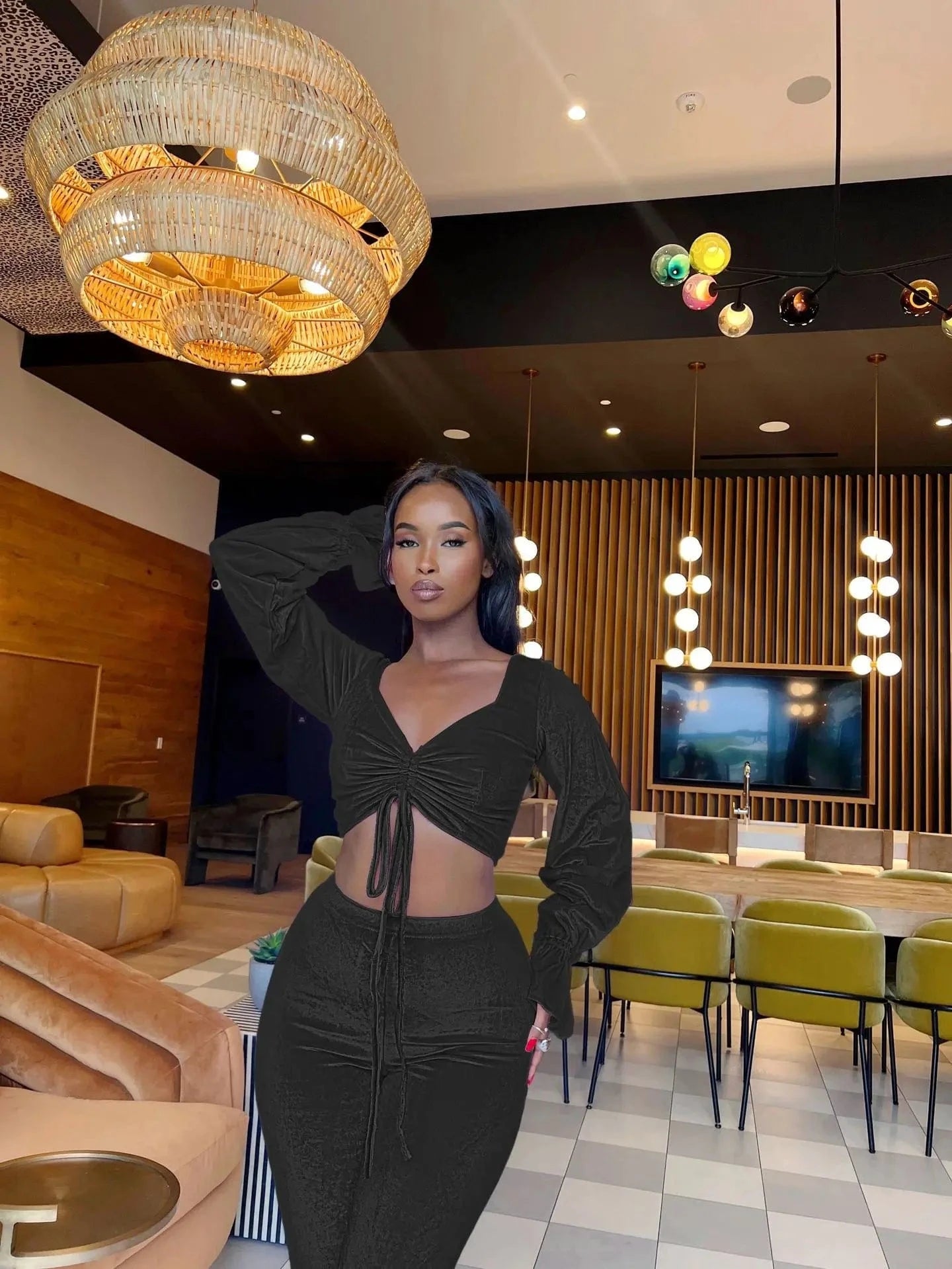 winter products 2024 women's sets Korean velvet pleated workout sets for women