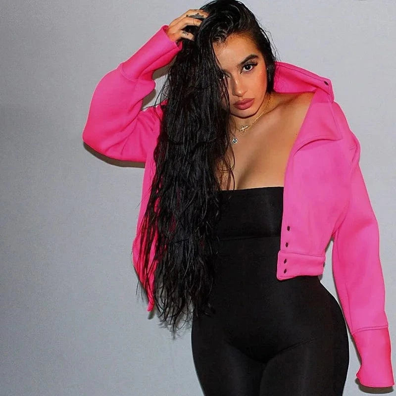 Winter Solid Color ladies Coats Button Long Sleeve Drawstring Casual crop jacket for Women Fashion short style fall cropped