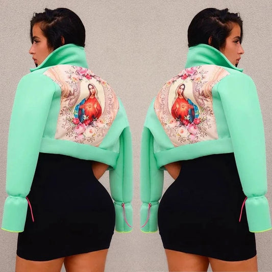 Winter Solid Color ladies Coats Button Long Sleeve Drawstring Casual crop jacket for Women Fashion short style fall cropped