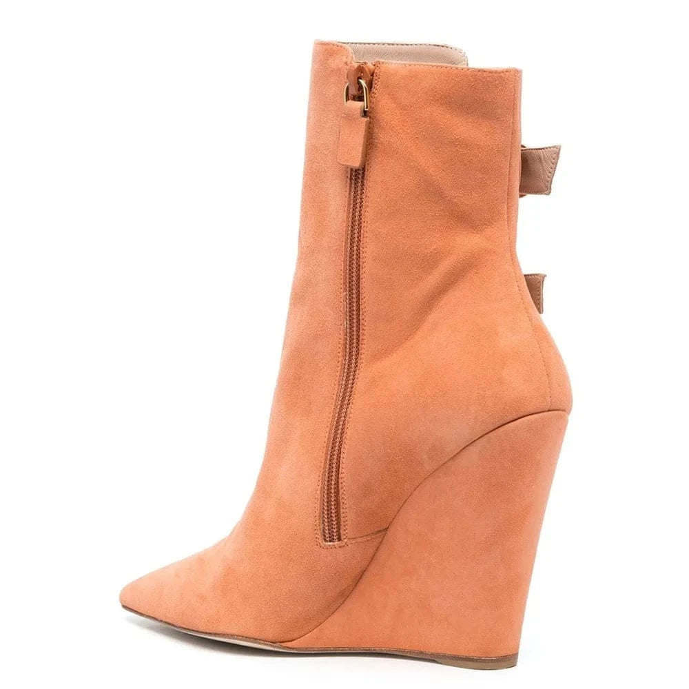 Winter Suede Wedge Boots Heel Ladies Orange Booties Woman Ankle Boots Sexy Short Boots For Ladies Heels Women
