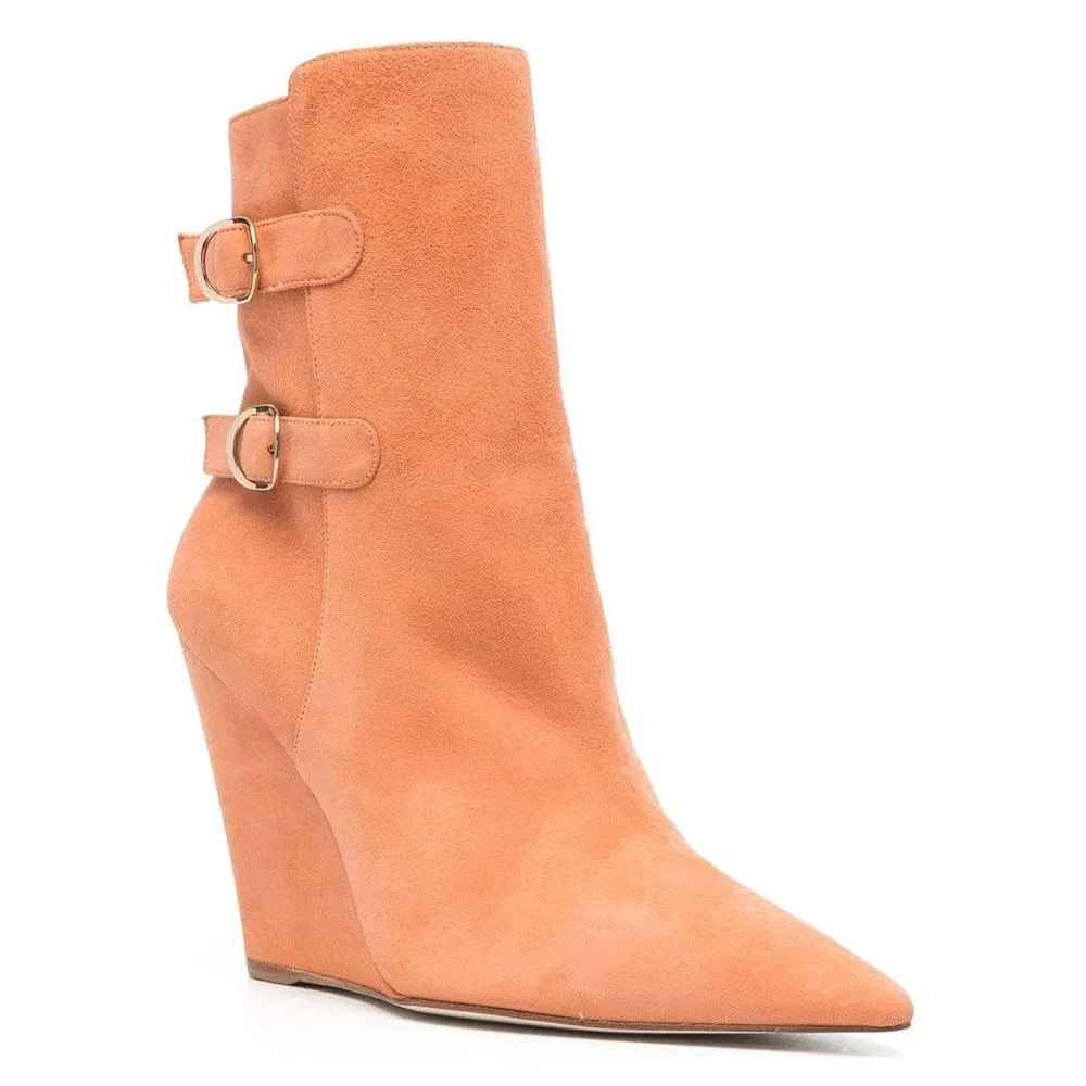 Winter Suede Wedge Boots Heel Ladies Orange Booties Woman Ankle Boots Sexy Short Boots For Ladies Heels Women
