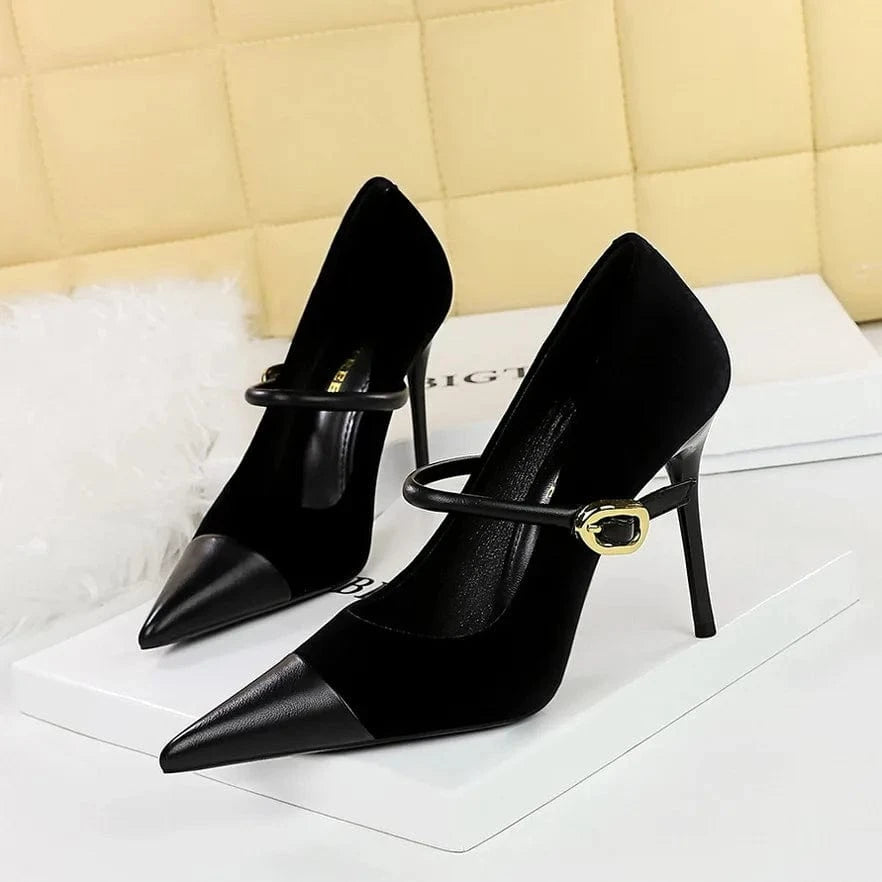 Winter Women Stilettos Retro Solid Color Pointed-toe Mujer Zapatos Wrap-toe Shallow High Heels Pumps Ladies Annual Meeting Shoes