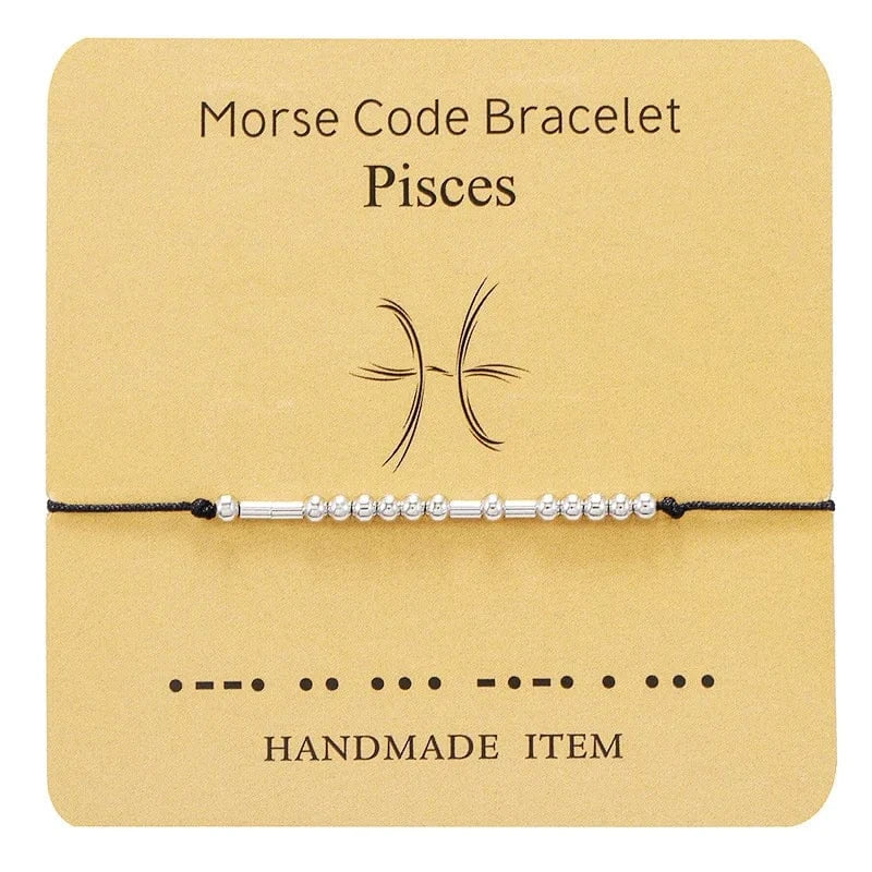 Wish Card Silver Jewelry Beads  Taurus Bracelet 12  Zodiac Signs Morse Code Cipher Couple Customized  Bracele