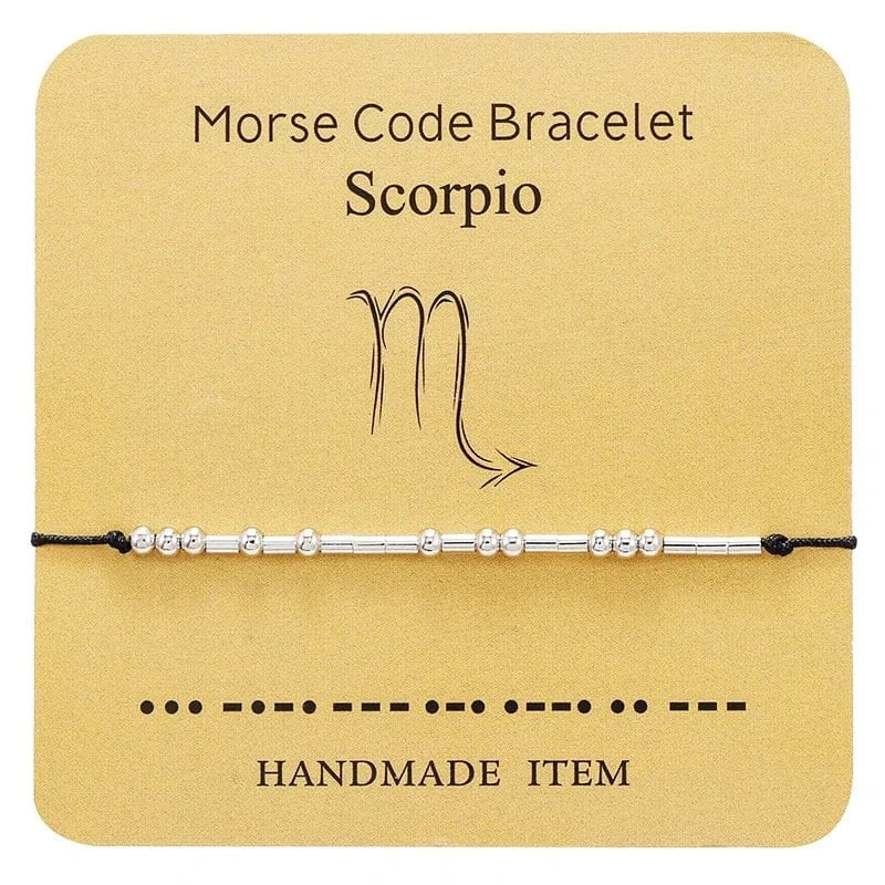 Wish Card Silver Jewelry Beads  Taurus Bracelet 12  Zodiac Signs Morse Code Cipher Couple Customized  Bracele