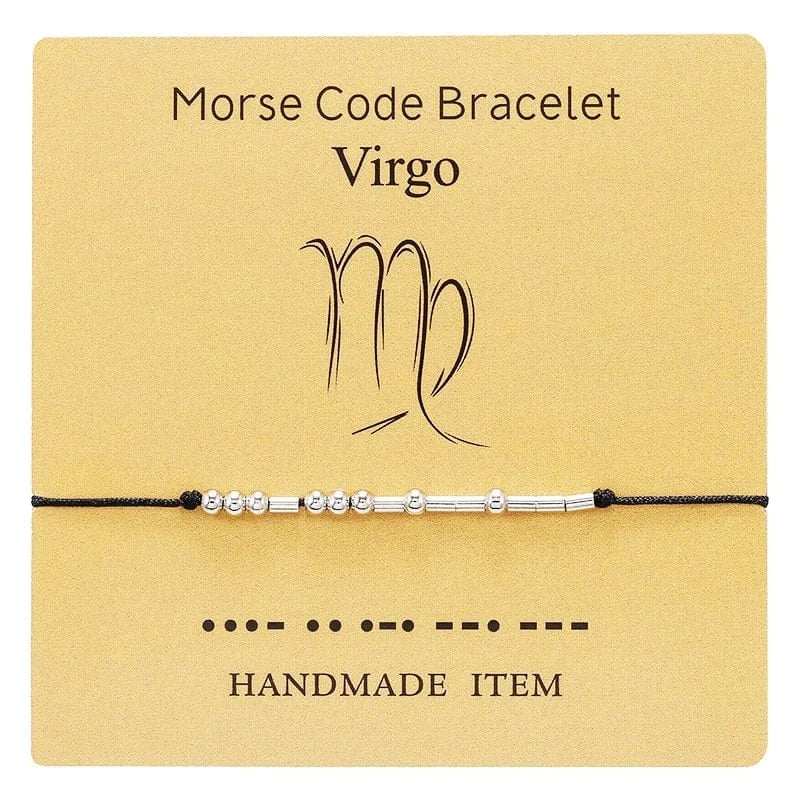 Wish Card Silver Jewelry Beads  Taurus Bracelet 12  Zodiac Signs Morse Code Cipher Couple Customized  Bracele