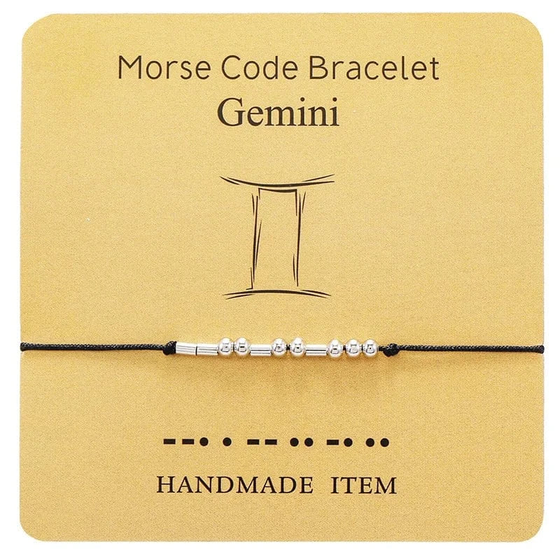 Wish Card Silver Jewelry Beads  Taurus Bracelet 12  Zodiac Signs Morse Code Cipher Couple Customized  Bracele