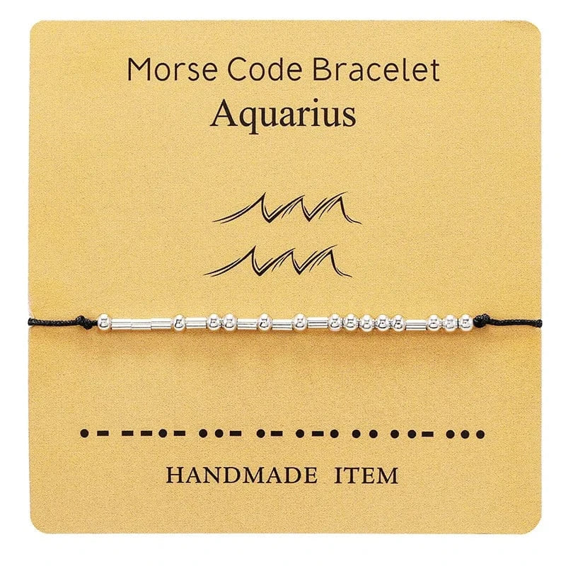 Wish Card Silver Jewelry Beads  Taurus Bracelet 12  Zodiac Signs Morse Code Cipher Couple Customized  Bracele