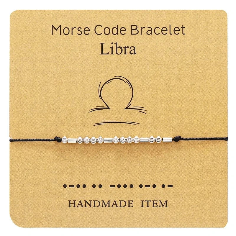 Wish Card Silver Jewelry Beads  Taurus Bracelet 12  Zodiac Signs Morse Code Cipher Couple Customized  Bracele