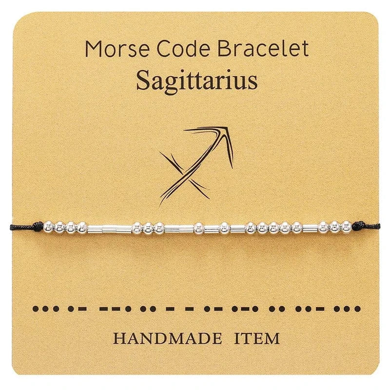 Wish Card Silver Jewelry Beads  Taurus Bracelet 12  Zodiac Signs Morse Code Cipher Couple Customized  Bracele