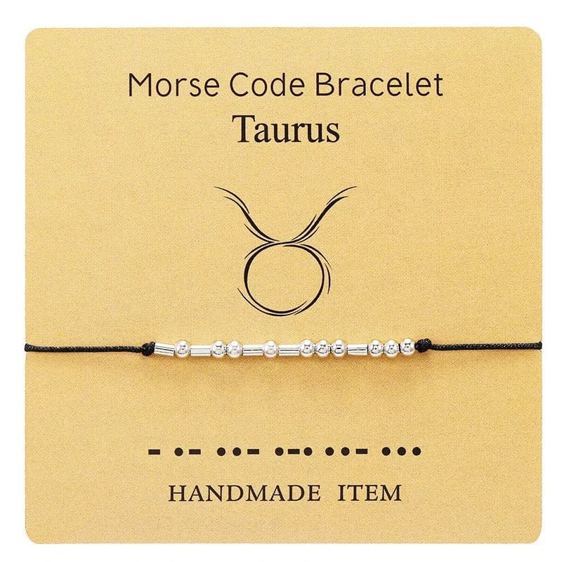 Wish Card Silver Jewelry Beads  Taurus Bracelet 12  Zodiac Signs Morse Code Cipher Couple Customized  Bracele
