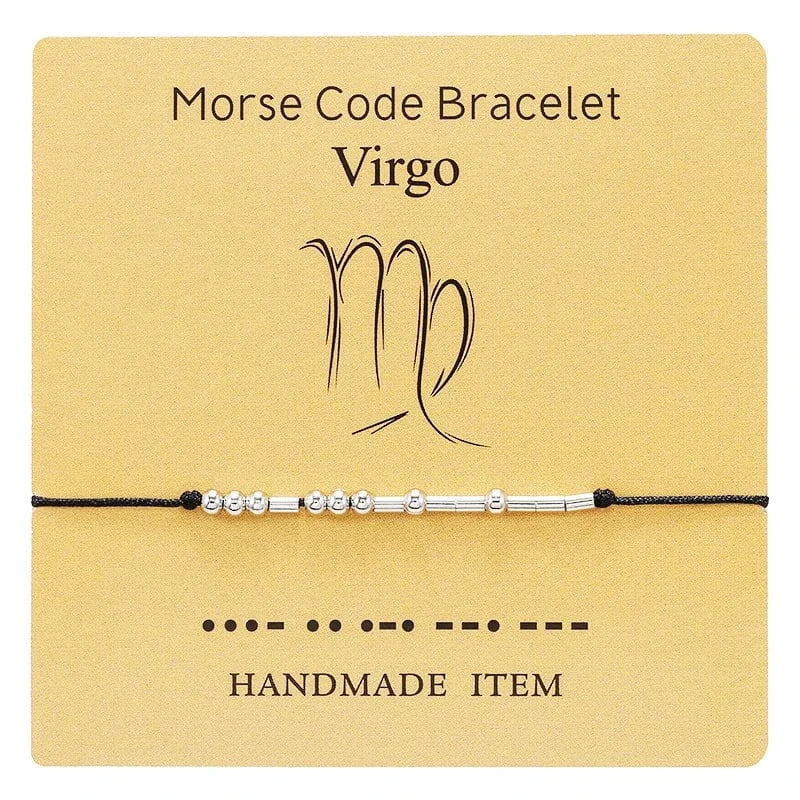 Wish Card Silver Jewelry Beads  Taurus Bracelet 12  Zodiac Signs Morse Code Cipher Couple Customized  Bracele