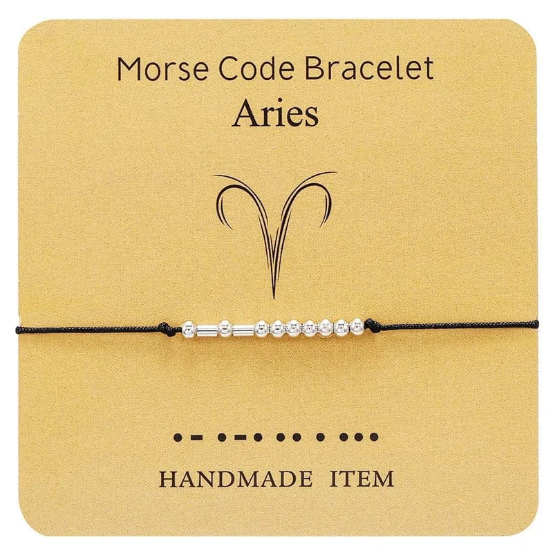 Wish Card Silver Jewelry Beads  Taurus Bracelet 12  Zodiac Signs Morse Code Cipher Couple Customized  Bracele