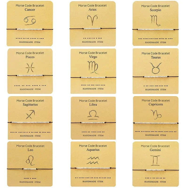 Wish Card Silver Jewelry Beads  Taurus Bracelet 12  Zodiac Signs Morse Code Cipher Couple Customized  Bracele