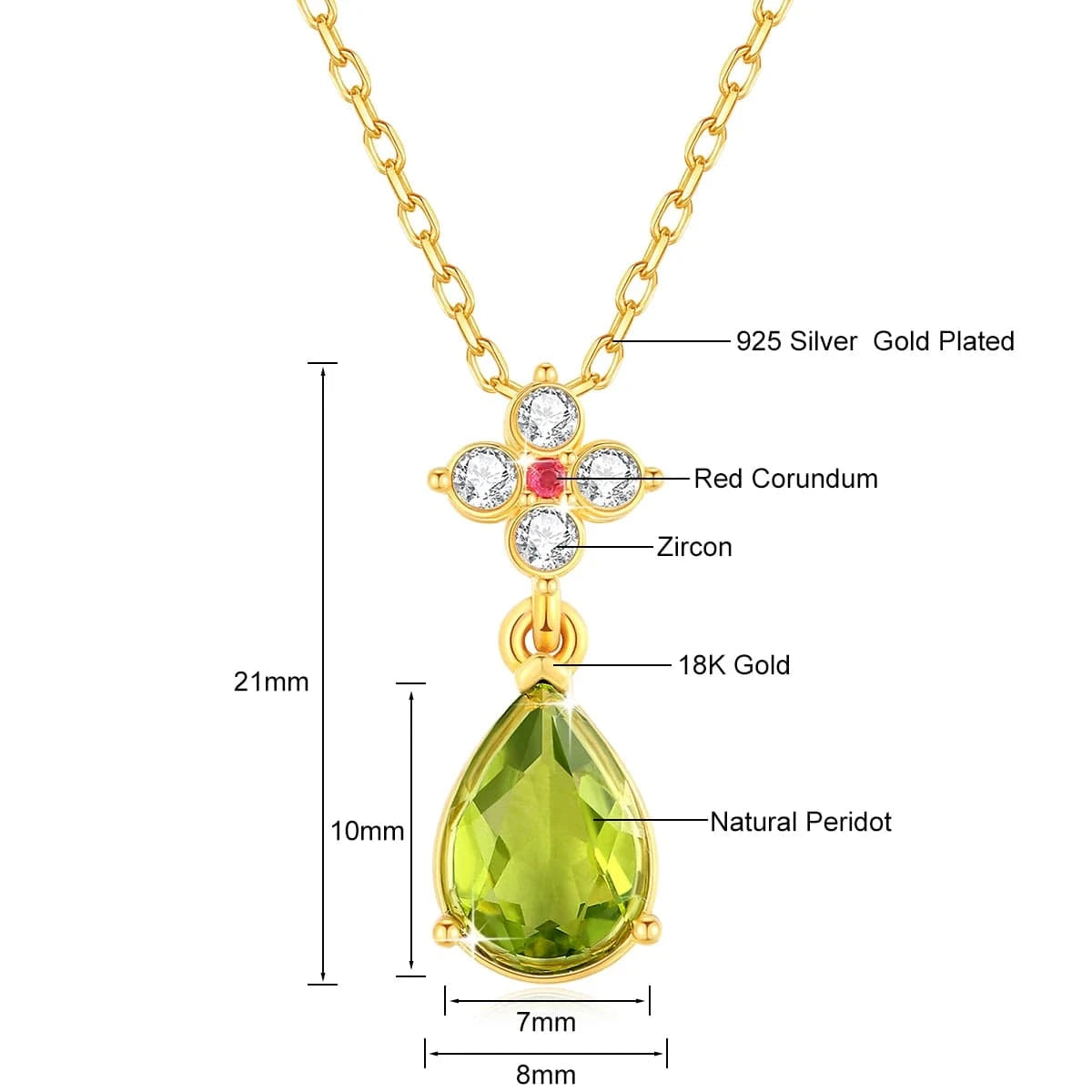 with 925 chain Luxury High Quality Gold Jewelry For Women Cocktail Party Engagement Pear Shape Natural Peridot 18K Gold Pendant