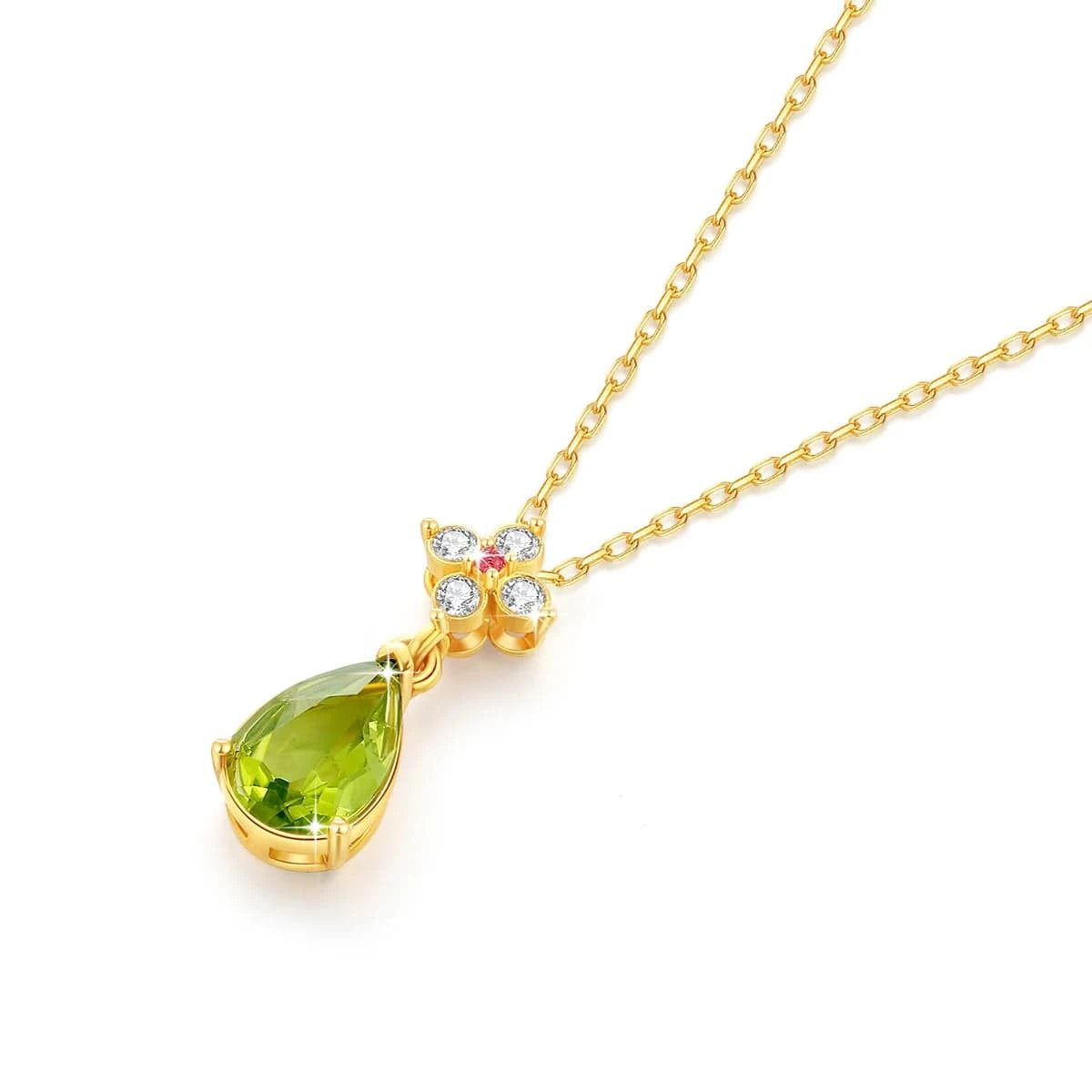with 925 chain Luxury High Quality Gold Jewelry For Women Cocktail Party Engagement Pear Shape Natural Peridot 18K Gold Pendant