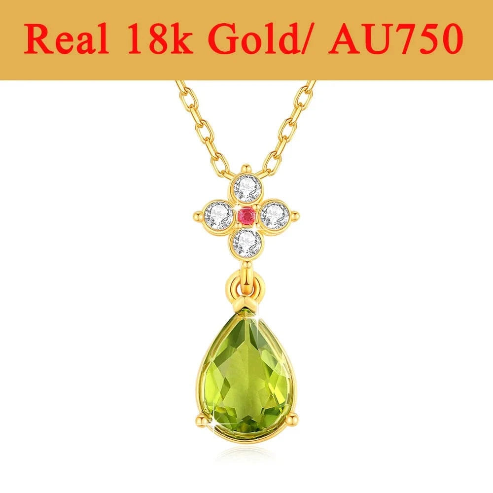 with 925 chain Luxury High Quality Gold Jewelry For Women Cocktail Party Engagement Pear Shape Natural Peridot 18K Gold Pendant