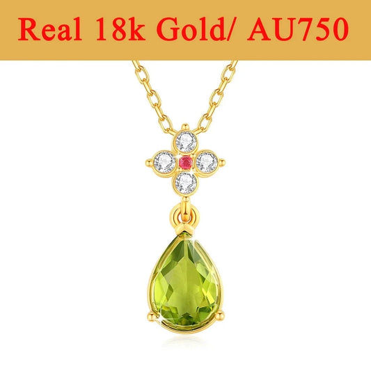 with 925 chain Luxury High Quality Gold Jewelry For Women Cocktail Party Engagement Pear Shape Natural Peridot 18K Gold Pendant