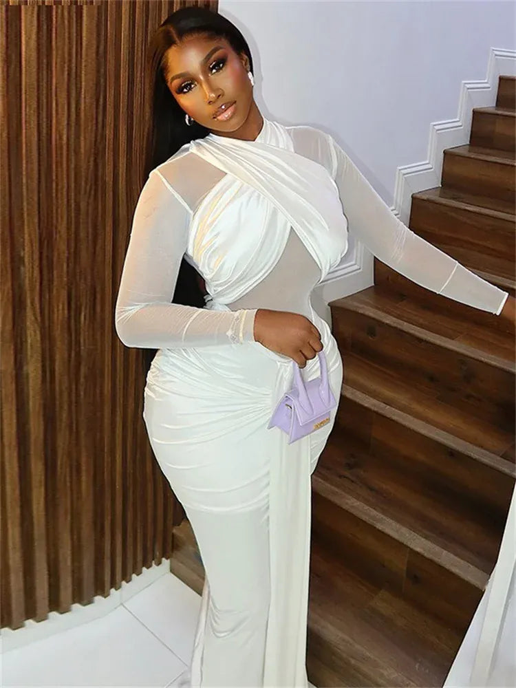 Wmstar Dresses Women Party Sexy See Through Bodycon Fashion Bandage Maxi Long Dress New Summer Wholesale Dropshipping 2025