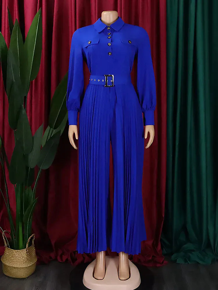 Wmstar Jumpsuit Women's Clothing Office Lady Button Fashion Maxi Rompers New in Fall Clothes Wholesale Dropshipping with Belt