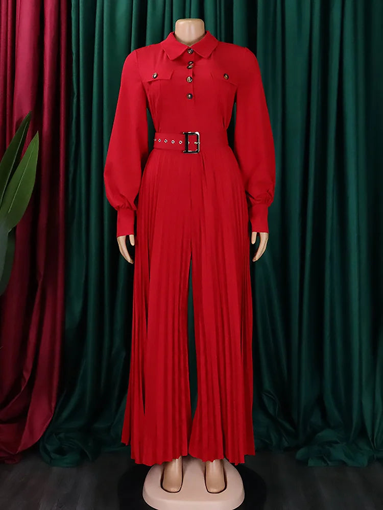 Wmstar Jumpsuit Women's Clothing Office Lady Button Fashion Maxi Rompers New in Fall Clothes Wholesale Dropshipping with Belt