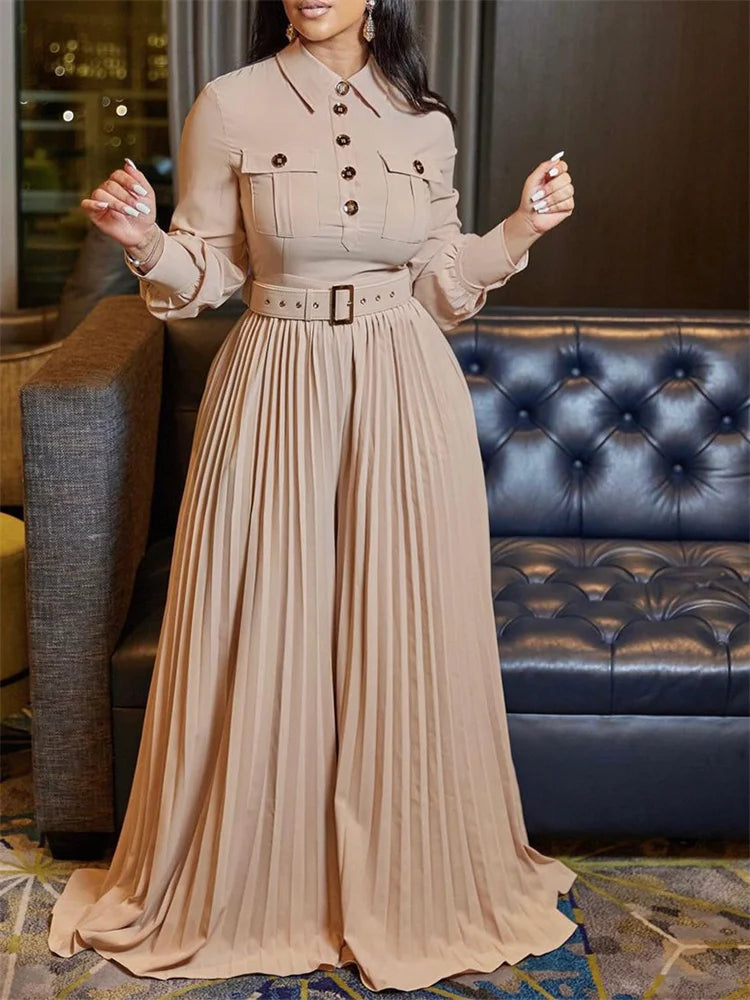 Wmstar Jumpsuit Women's Clothing Office Lady Button Fashion Maxi Rompers New in Fall Clothes Wholesale Dropshipping with Belt