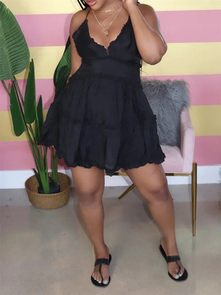 Wmstar Plus Size Dress Women Clothing Elegant Sexy Cut Strip V Neck  Summer Clothes Hot Sale Mini Dresses Wholesale Dropshipping