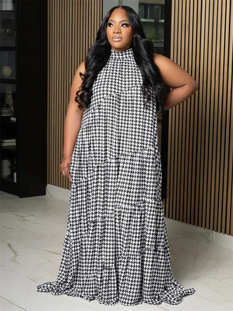 Wmstar Plus Size Dresses for Women Print Elegant New Bandage Fashion Loose Maxi Dress Clothes Wholesale Dropshipping 2024