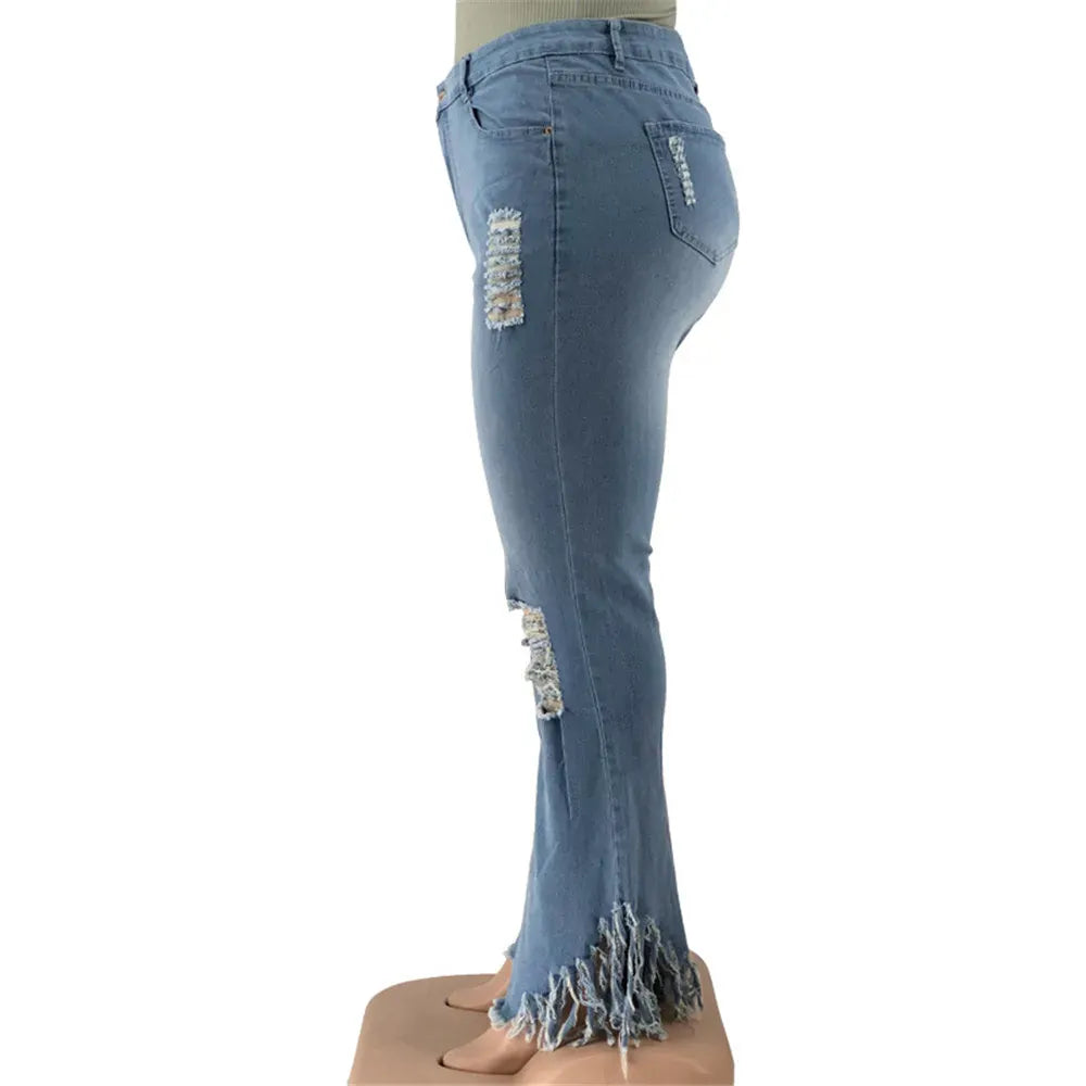 Wmstar  Plus Size Jeans Women  Bodycon Stretch Solid Pockets High Waist Fashion Denim Flared Pants 2022 Wholesale Dropshipping