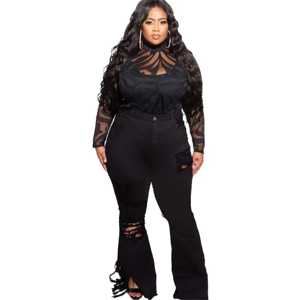 Wmstar  Plus Size Jeans Women  Bodycon Stretch Solid Pockets High Waist Fashion Denim Flared Pants 2022 Wholesale Dropshipping