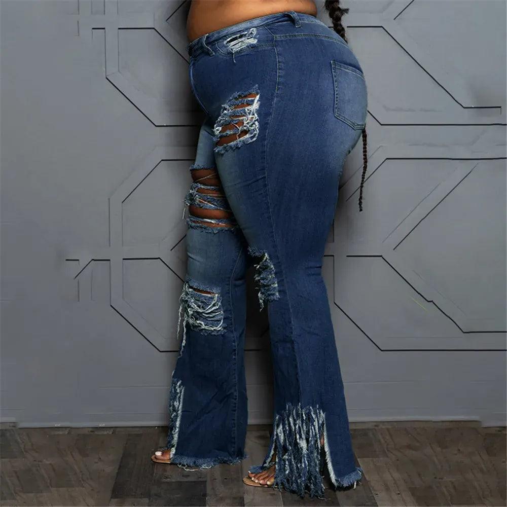 Wmstar  Plus Size Jeans Women  Bodycon Stretch Solid Pockets High Waist Fashion Denim Flared Pants 2022 Wholesale Dropshipping