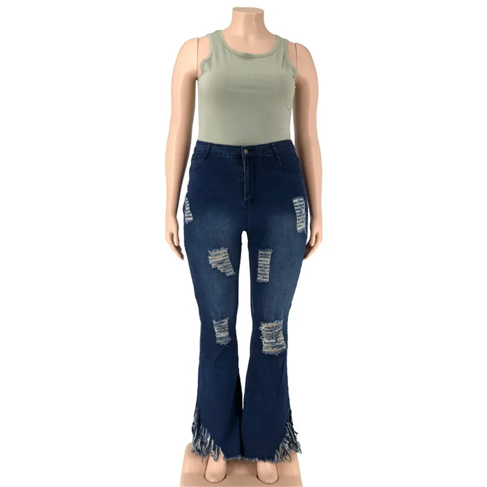 Wmstar  Plus Size Jeans Women  Bodycon Stretch Solid Pockets High Waist Fashion Denim Flared Pants 2022 Wholesale Dropshipping