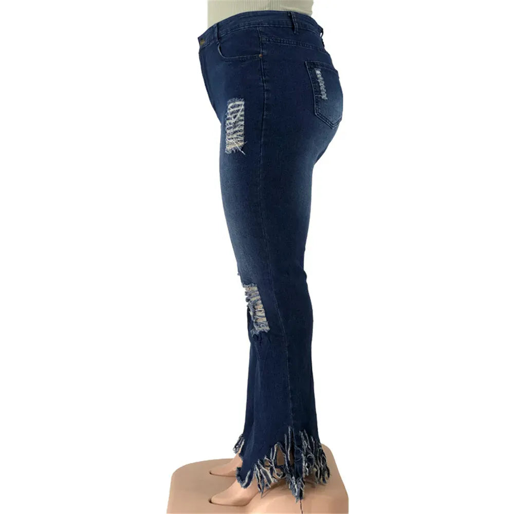Wmstar  Plus Size Jeans Women  Bodycon Stretch Solid Pockets High Waist Fashion Denim Flared Pants 2022 Wholesale Dropshipping