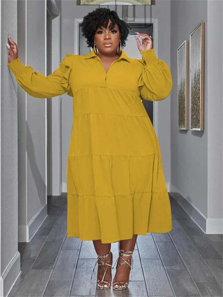 Wmstar Plus Size Women Clothing Dresses Women Petals Long Sleeve Loose Solid Elegant Maxi Shirts Dress Wholesale Dropshipping
