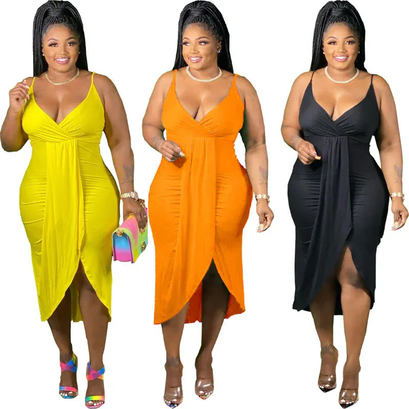 Wmstar Plus Size Women Dresses Summer Clothing Sexy Bodycon Stretch Sling Solid Maxi Party Dress 2022 Wholesale  Dropshipping