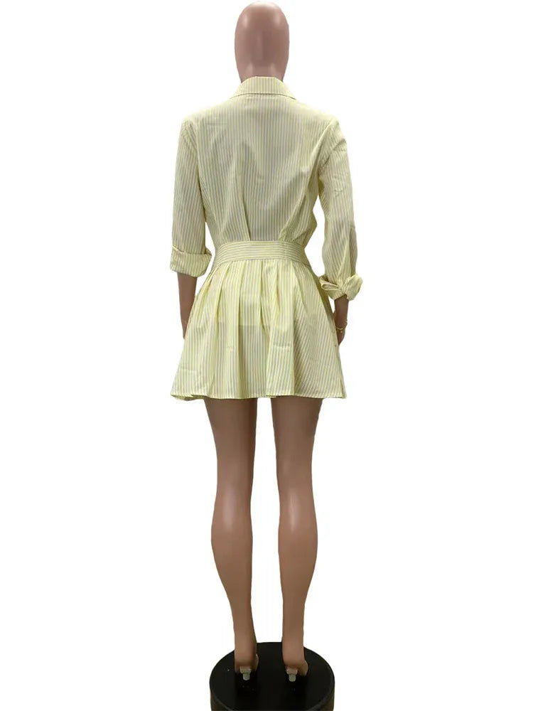 Wmstar Two Piece Set Women 2024 Autumn Fashion Women's Casual Comfortable Striped Shirt Short Skirt Set Wholesale Dropshipping