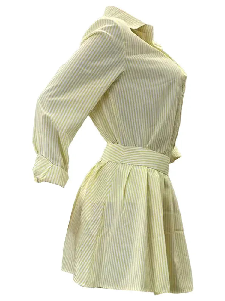 Wmstar Two Piece Set Women 2024 Autumn Fashion Women's Casual Comfortable Striped Shirt Short Skirt Set Wholesale Dropshipping