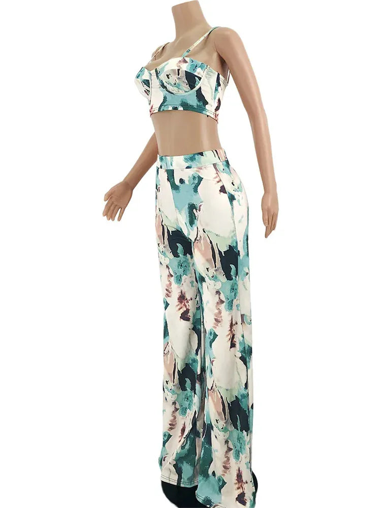Wmstar Women 2 Piece Set Summer Holiday Sleeveless Bra and High Waist Pants Sets Trouser Casual Suit Wholesale Dropshipping 2024