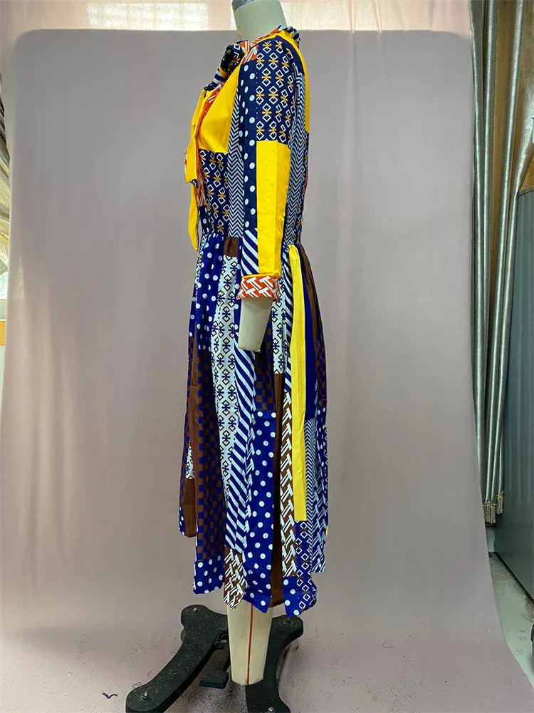 Wmstar Women Dress Summer Commute Elegant Bandage Female Clothing A-Line Tie Bow Neck Street Fashion Designer Slim Midi Dresses