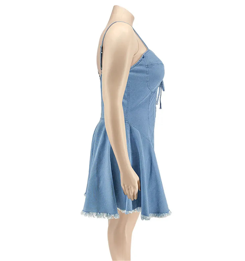 Wmstar Women's Dress Plus Size Xl-5xl Summer Clothing Striped Denim Streetwear Badage Mini Dresses 2022 Wholesale Dropshipping