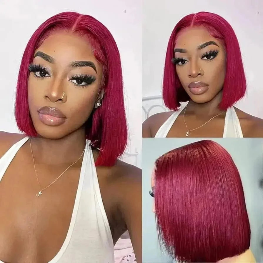 Woman Brazilian Human Hair Lace Front Wigs Highlight Brown Color Straight Human Hair 13X4 Lace Frontal Bob Wigs