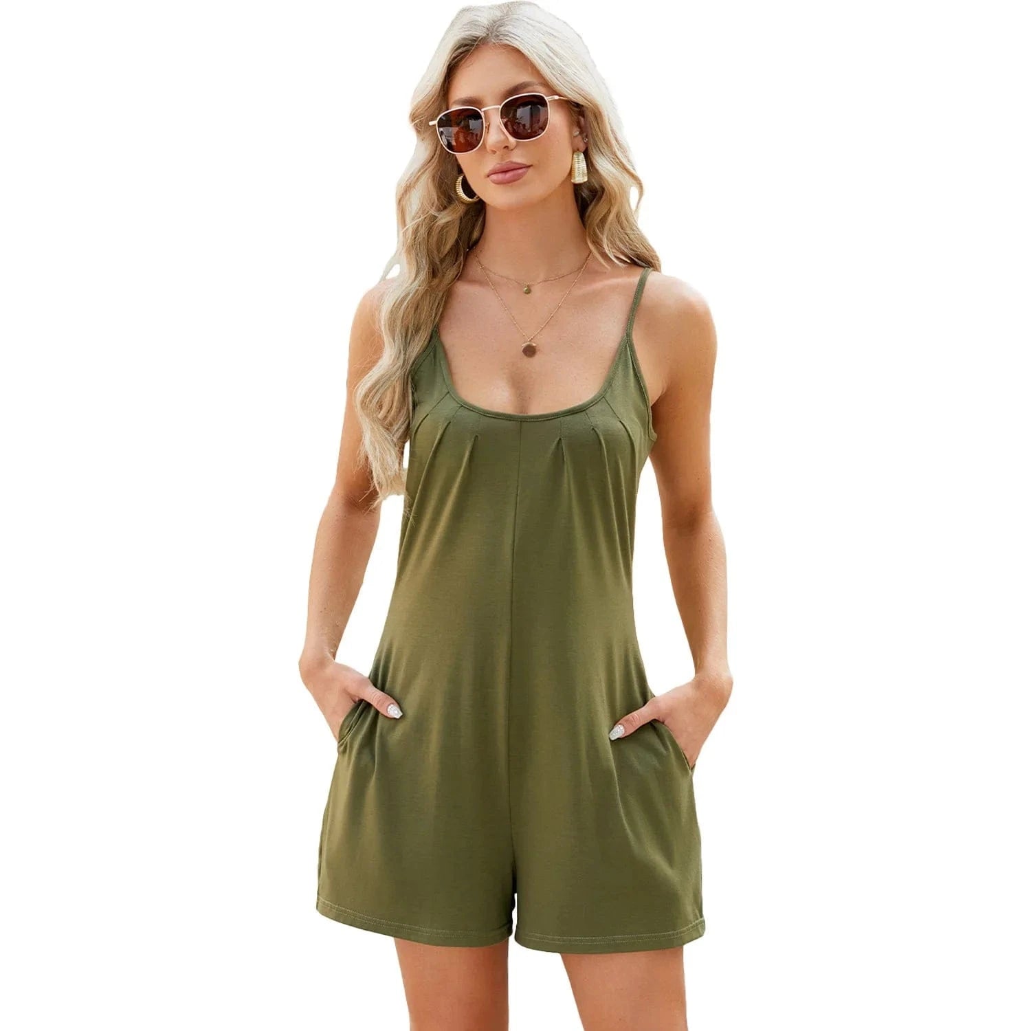 Woman Set 2024 European Suspender Jumpsuit Casual Shorts Spring Summer New Solid Color  Jumpsuit