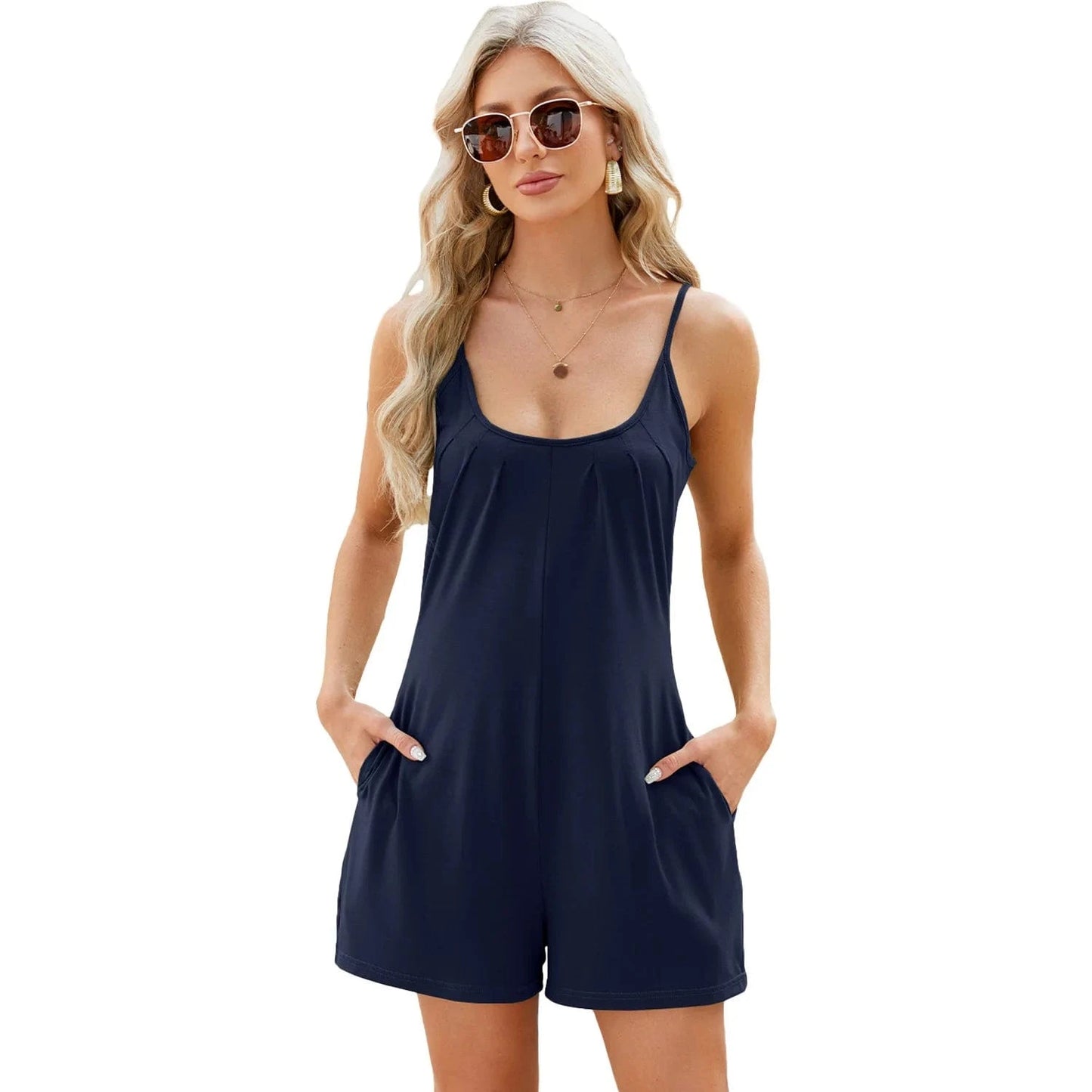 Woman Set 2024 European Suspender Jumpsuit Casual Shorts Spring Summer New Solid Color  Jumpsuit