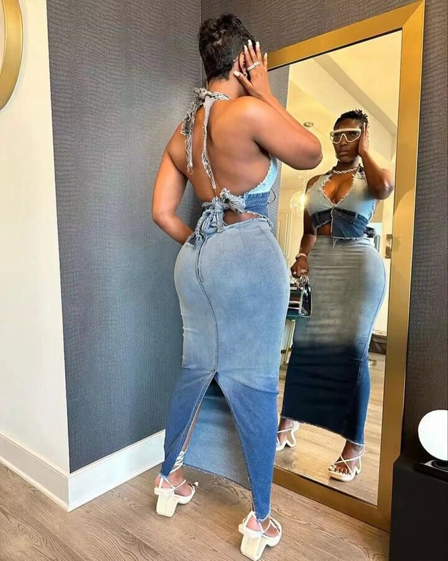 woman Wholesale 2024 New Denim modest ladies sexy Two Piece Skirt And Top Set 2 Piece Outfits long skirts sets For Women